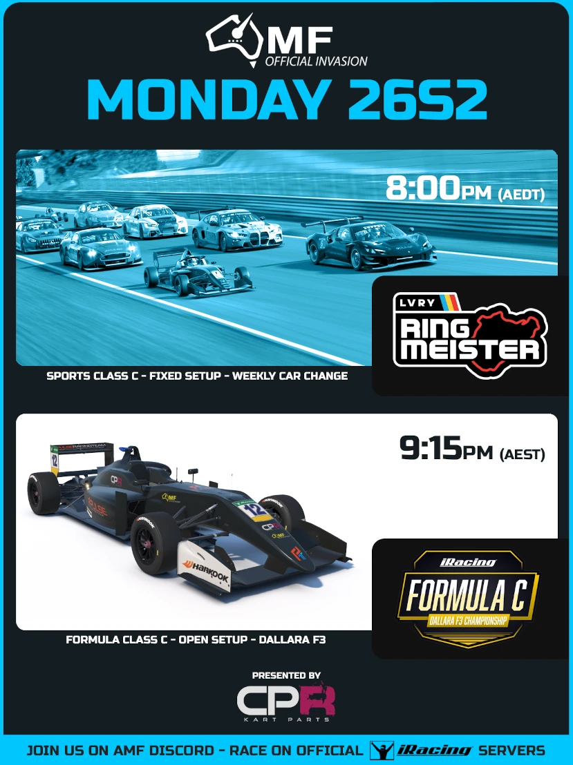 AMF iRacing Mondays Poster for Season 2 2026