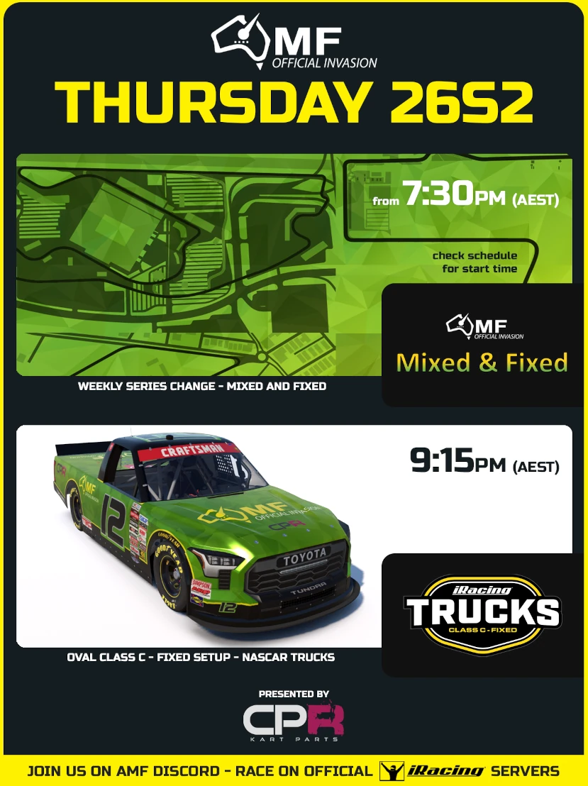 AMF iRacing Thursdays Poster for Season 2 2026