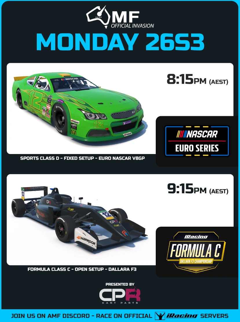AMF iRacing Mondays Poster for Season 3 2026