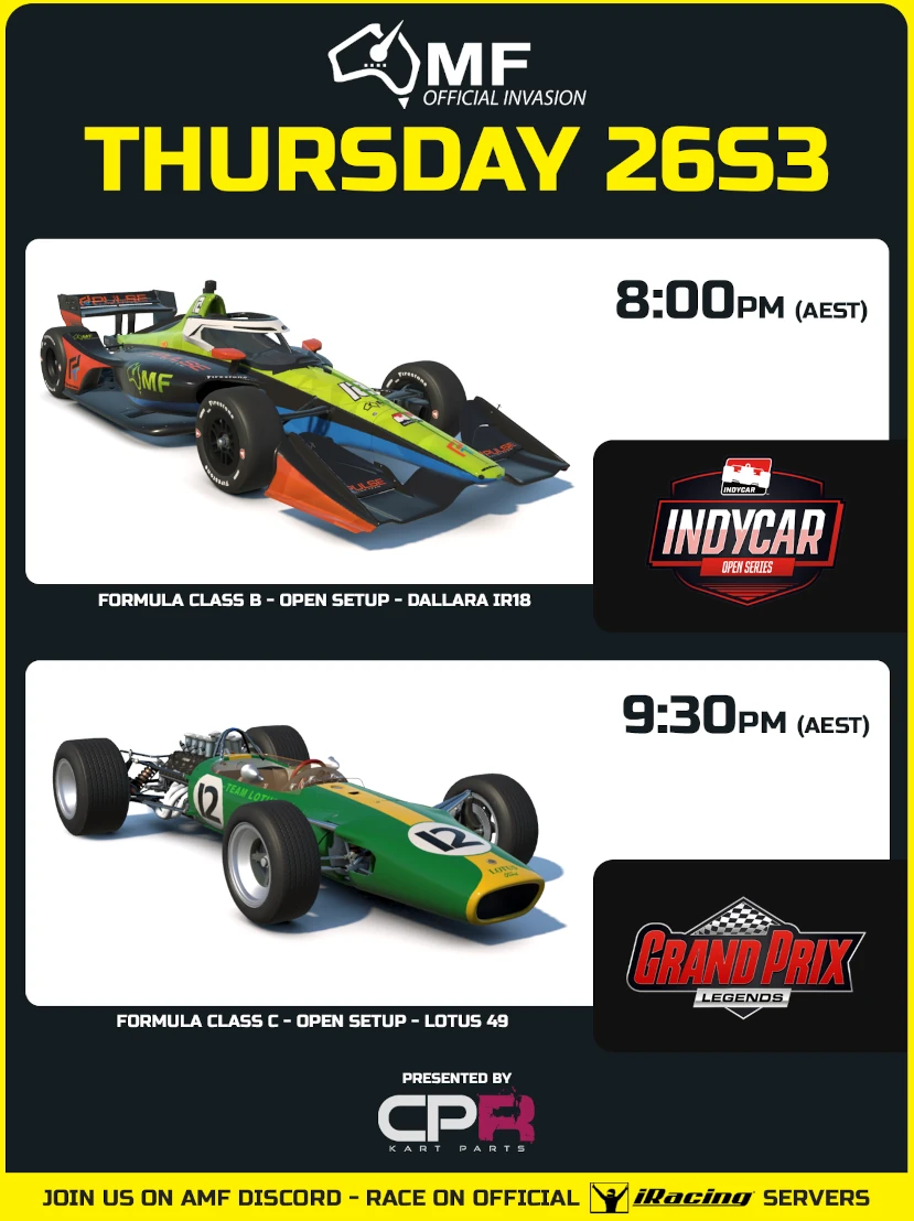 AMF iRacing Thursdays Poster for Season 3 2026