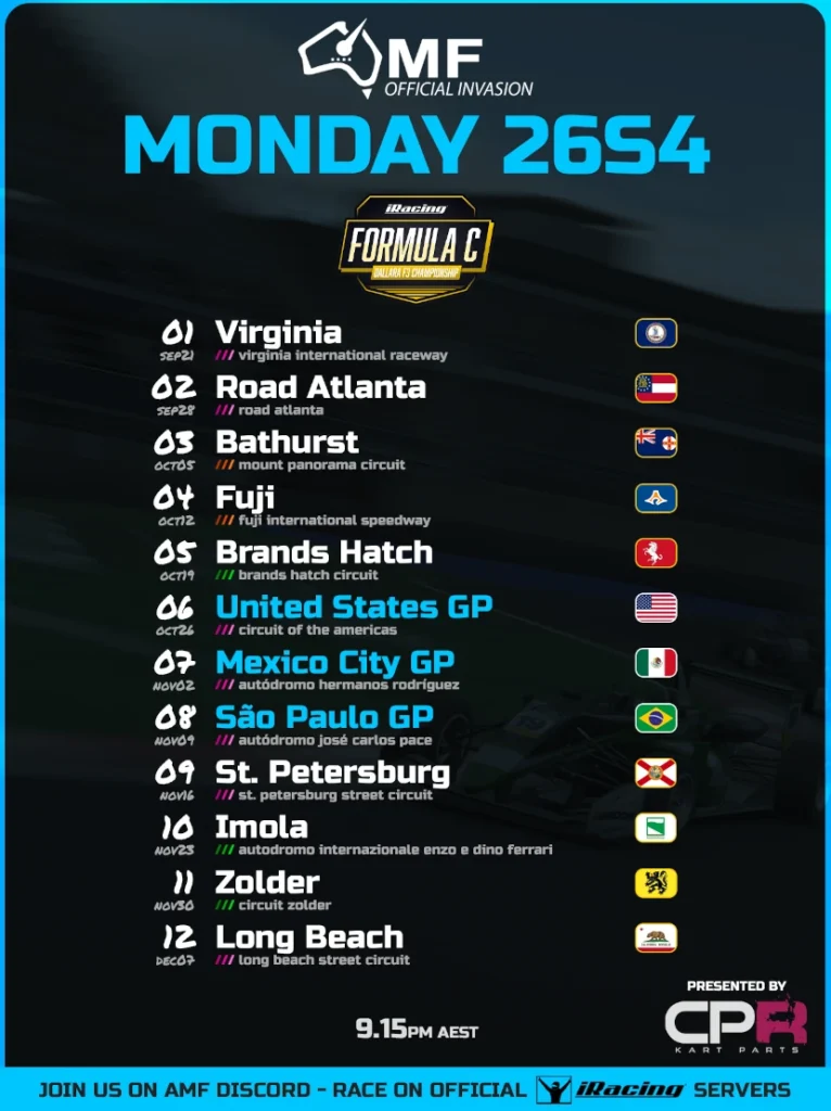 AMF iRacing Formula 4 Season 3 2026 Poster
