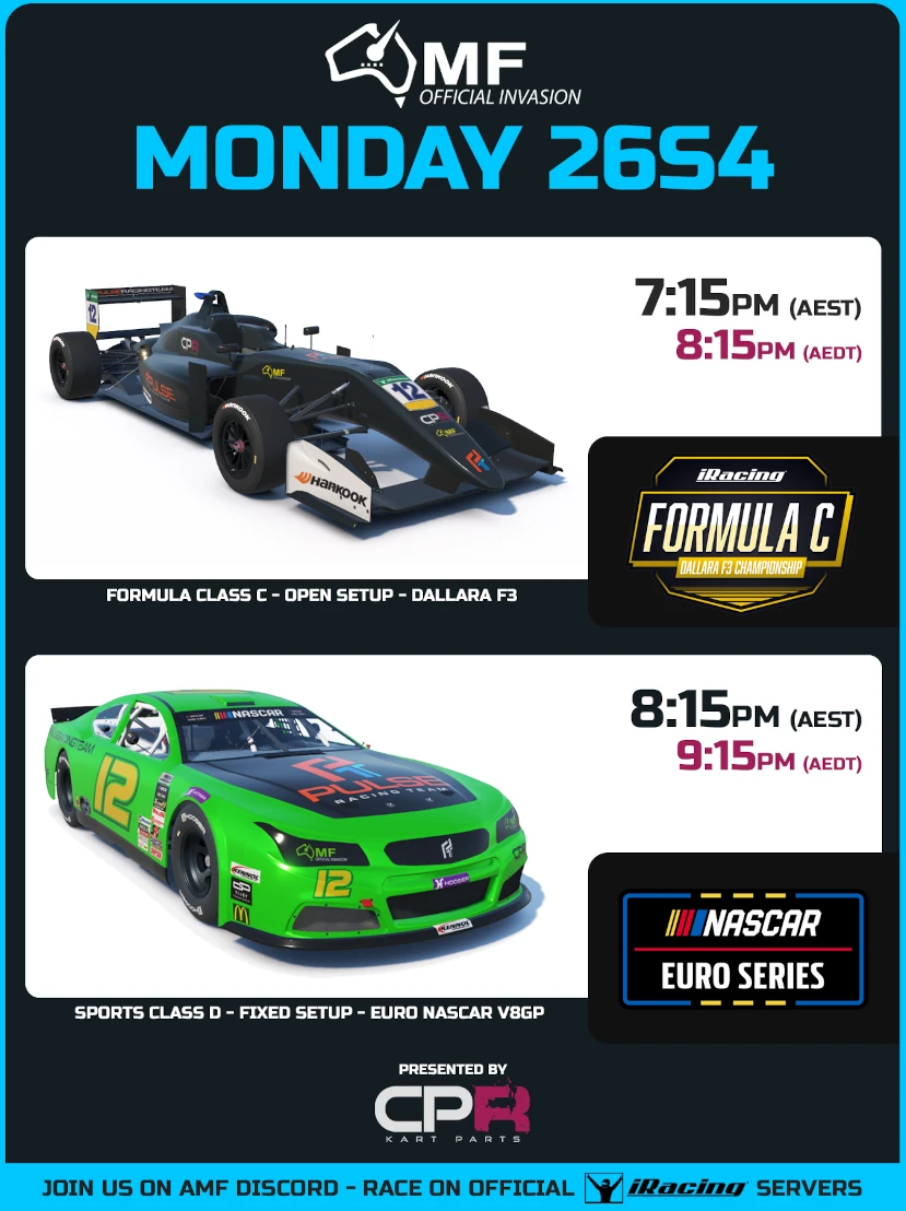 AMF iRacing Mondays Poster for Season 4 2026
